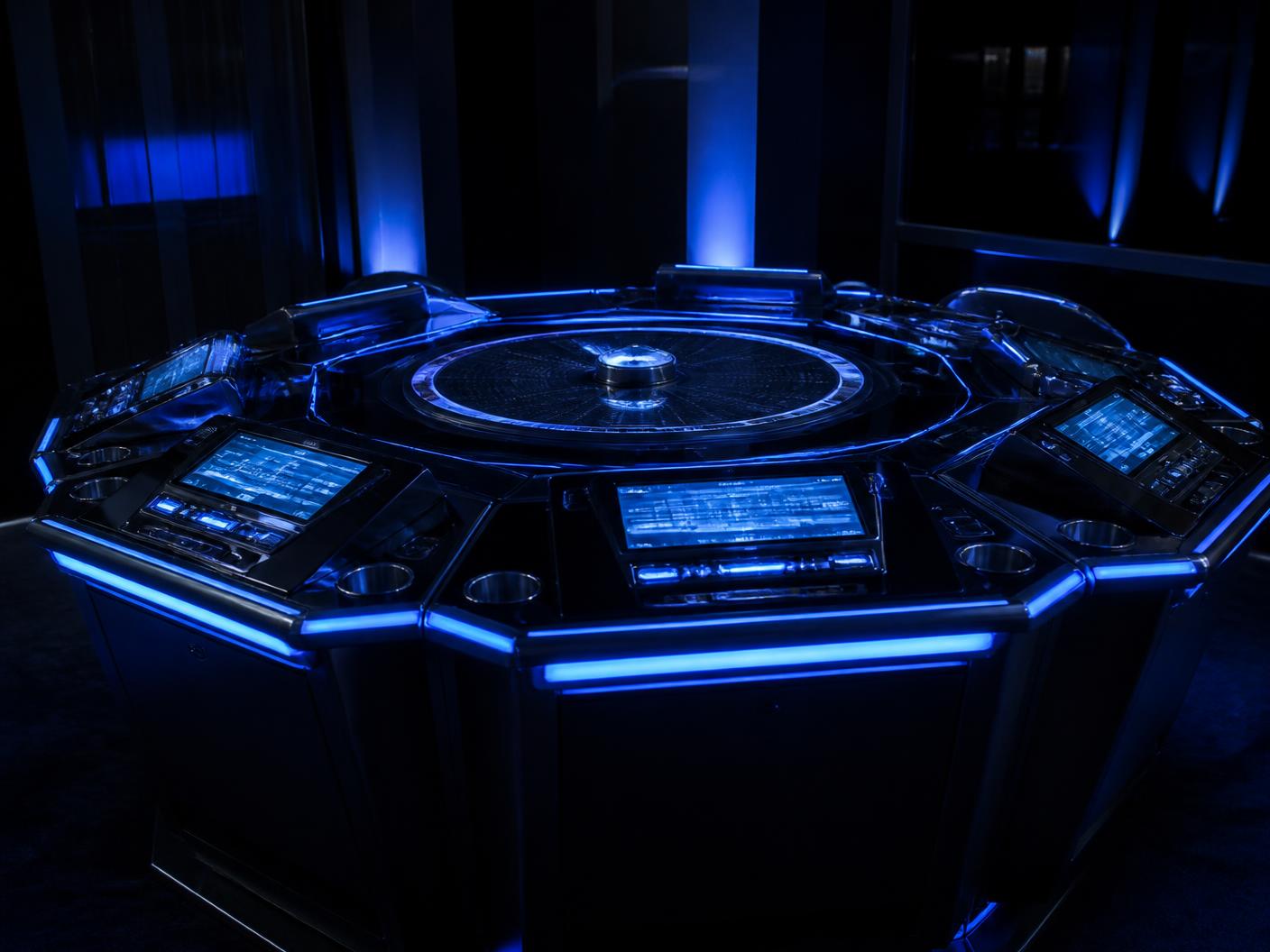 Electronic multi-player gaming table terminal with illuminated betting stations